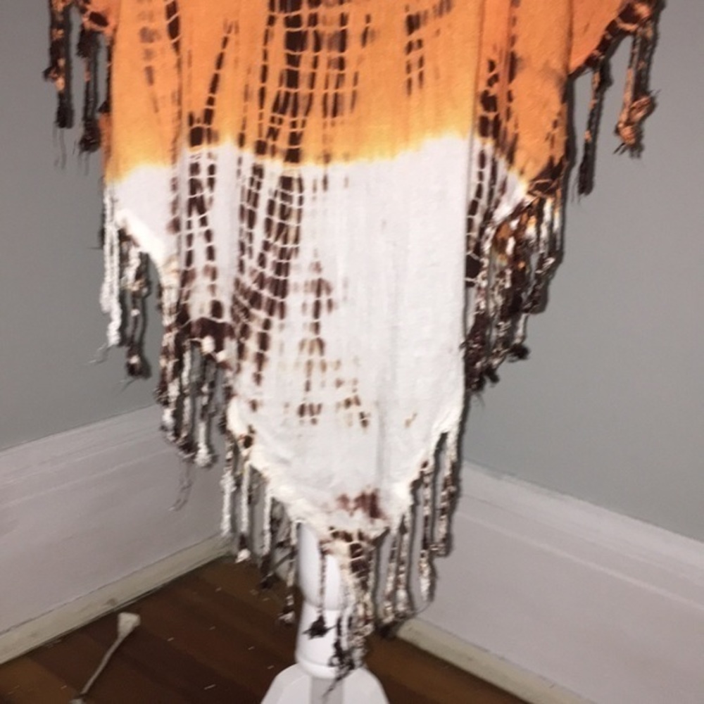 NEW orange/brown‎ tie-dye beach  fringed coverup - Picture 6 of 7